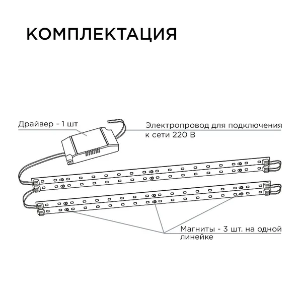 12-140 Комплект светодиодных линеек "Армстронг" для потолочных светильников, 4*8Вт (драйвер 36Вт), ~230В/50Гц, 4000лм, 3000К, smd 5730, 4*520мм Apeyro APEYRON — фото 7