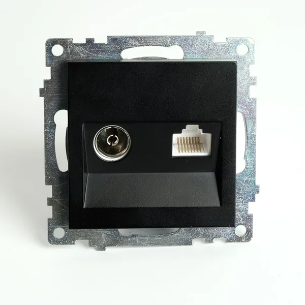 Розетка TV + компьютерная RJ-45 (механизм), STEKKER GLS00-7106-05, серия Катрин, черный — фото 2