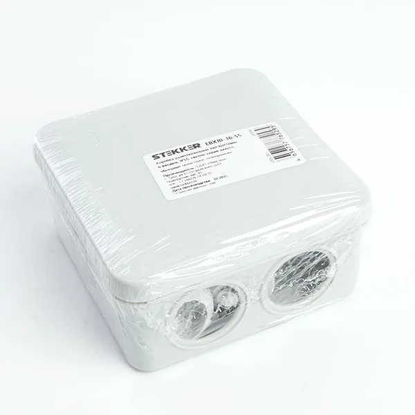 Коробка разветвительная STEKKER EBX10-36-55, 100*100*50мм, 6 вводов, IP55, светло-серая (GE41255) — фото 2