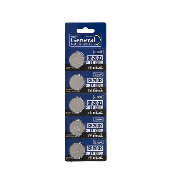 Батарейка GBAT-CR2032 кнопочная литиевая 5шт в блист (800568) (5/100/2000) General