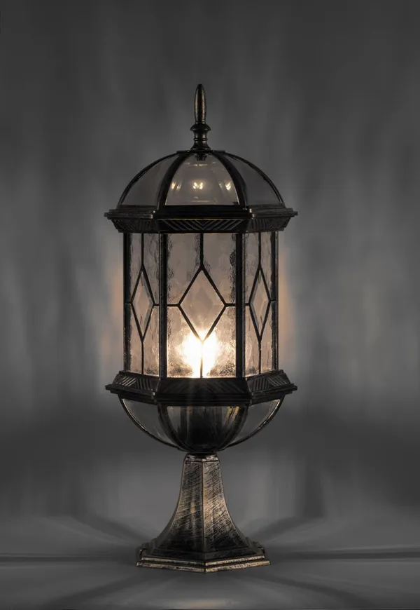 Светильник садово-парковый Feron PL171 шестигранный на постамент 60W E27 230V, черное золото — фото 2