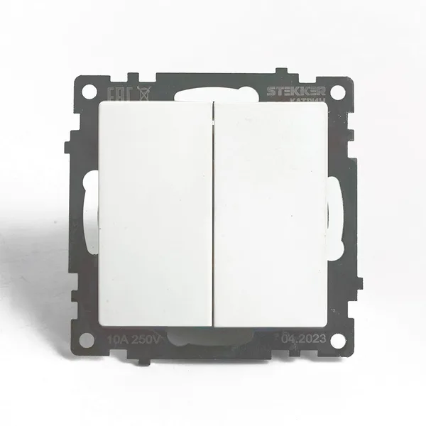 Переключатель 2-клавишный (механизм), STEKKER GLS10-7107-01, 250V, 10А, серия Катрин, белый — фото 2