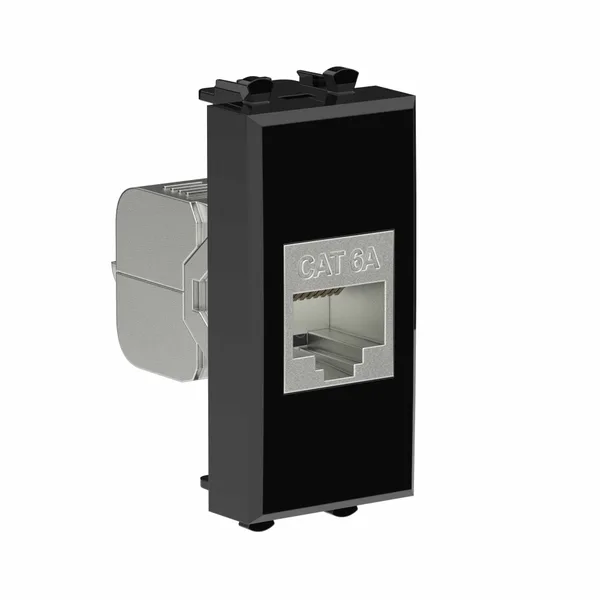 Компьютерная розетка RJ-45 без шторки модульная, кат.6А экранированная, "Avanti", "Черный квадрат", 1 модуль DKC — фото 2