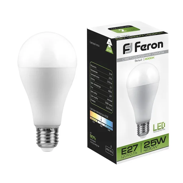 Лампа светодиодная Feron LB-100 Шар E27 25W 4000K — фото 2