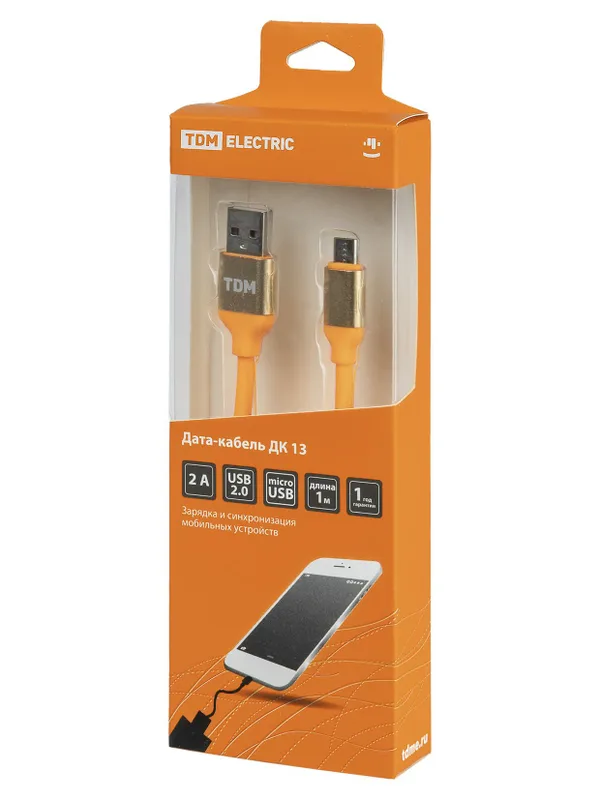 Дата-кабель, ДК 13, USB - micro USB, 1 м, силиконовая оплетка, оранжевый, TDM — фото 3