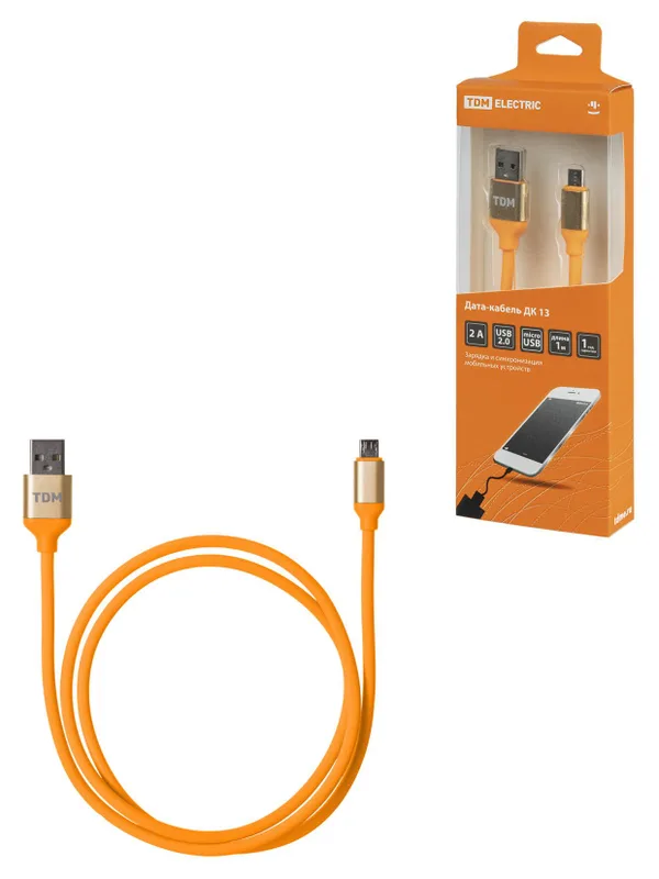 Дата-кабель, ДК 13, USB - micro USB, 1 м, силиконовая оплетка, оранжевый, TDM — фото 4