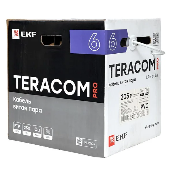Кабель витая пара TERACOM PRO CAT,6 F/UTP 4 пары solid 23AWG оболочка PVC цвет серый (упак, 305м) EKF — фото 4