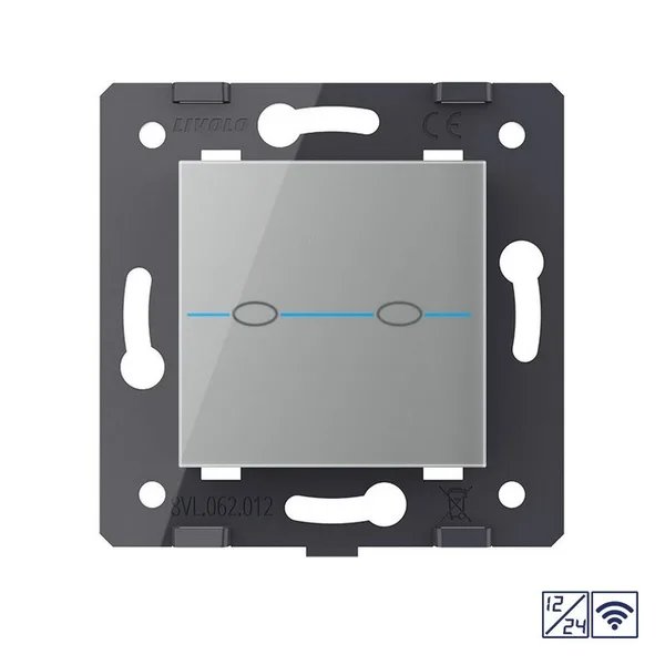 Двухклавишный сенсорный выключатель Quadro 12/24В с радиоупр., цвет серый (механизм) Livolo — фото 2