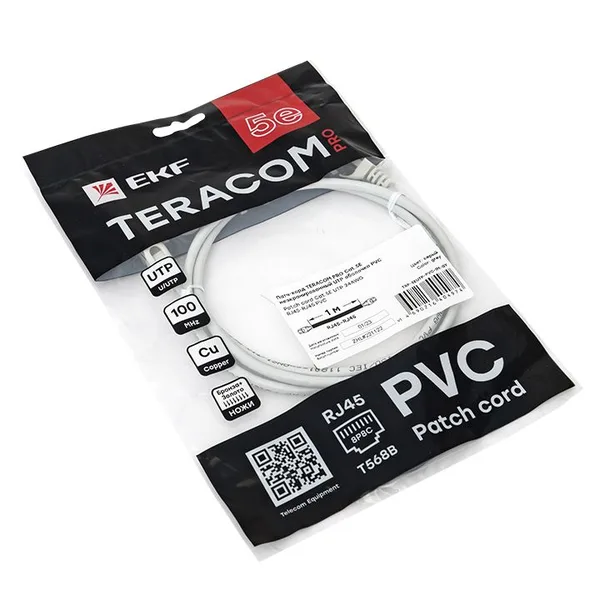 Патч-корд TERACOM PRO Cat,5E неэкранированный UTP оболочка PVC серый (1,0м) EKF — фото 4