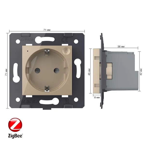 Розетка ZigBee (Wi-Fi) с з/з с защитными шторками 16A, цвет золотой (механизм) Livolo — фото 5