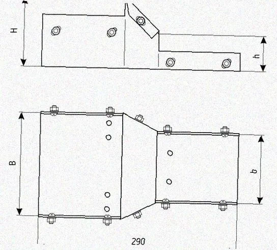 Лоток переходной замковый ЛПЗ 300х100-300х80 УТ1,5, оцинкованный лист, S1,0 Курганский ЗЭМИ — фото 3