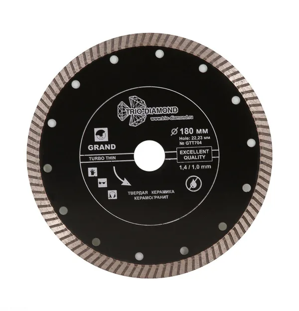 Диск алмазный отрезной 180*22,23 Турбо ультратонкий серия Grand hot press GTT704 Trio-Diamond — фото 2