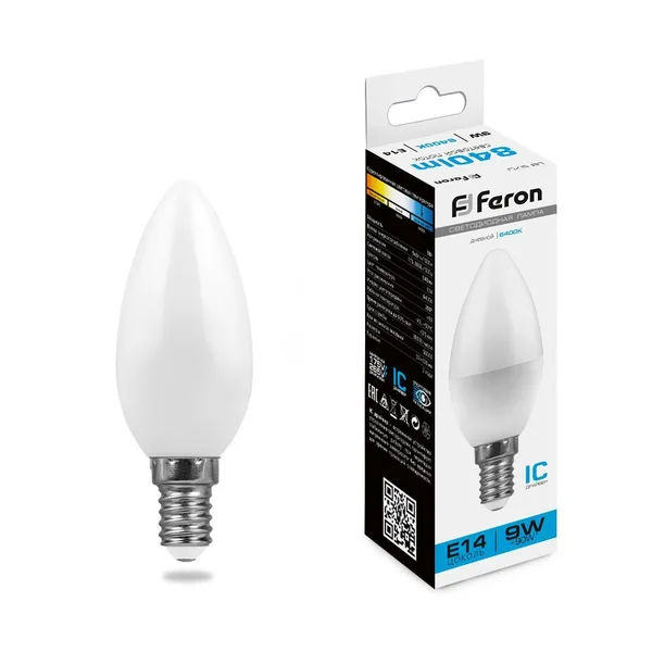 Лампа светодиодная Feron LB-570 Свеча E14 9W 6400K — фото 2