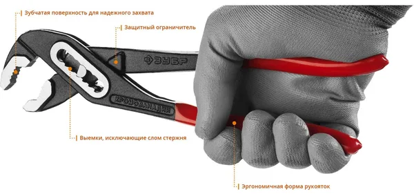Клещи переставные "Мастер", Сr-V, высокомощный коробчатый шарнир, 300мм, ЗУБР — фото 4