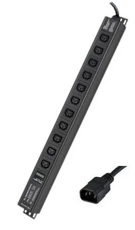Блок распределения питания (PDU) 0U 10A с индикацией и защитой, Вых:11 С13, Вх:С14 DKC
