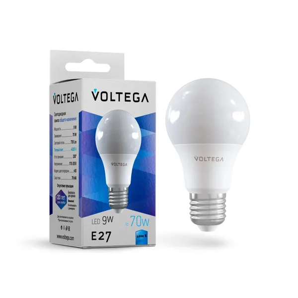 Лампа св/д E27 9Вт 4000K Белый General purpose bulb 9W 8443 Voltega — фото 2