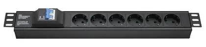 Блок распределения питания (PDU) 19" 16A с автоматом 2P, Вых:6 Schuko, Вх:Schuko DKC
