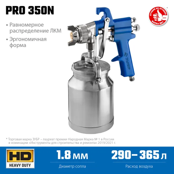 Краскопульт пневматический Профессионал PRO 350N с нижним бачком, 1.8мм ЗУБР — фото 2