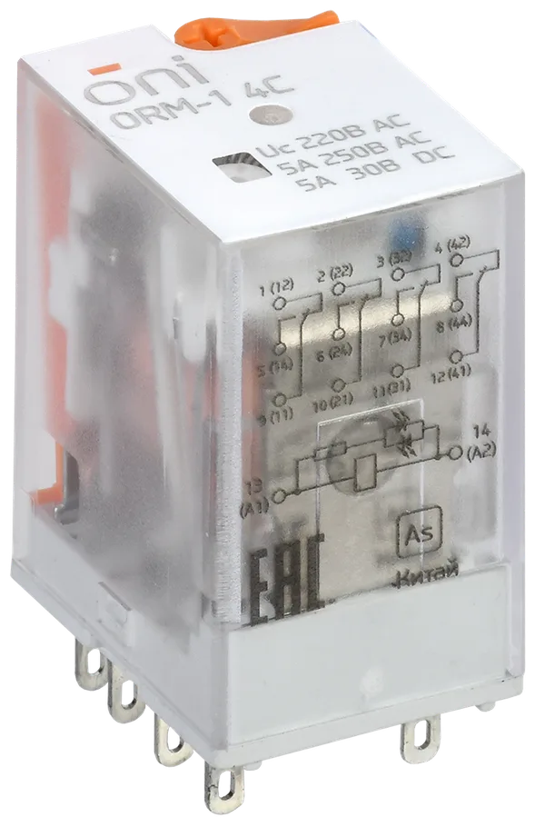 Реле интерфейсное ORM-1 4C 220В AC со светодиодом и тестовой кнопкой ONI IEK