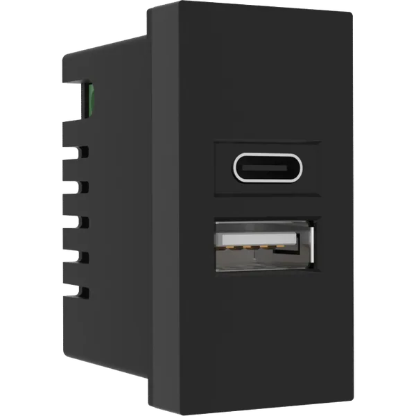 Donel USB зарядное устройство, 2.1A, Type A + C, 1 мод., черн. (22.5х45мм) — фото 2