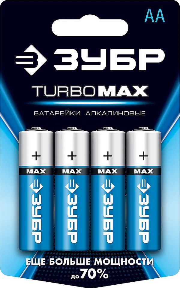 Щелочная батарейка 1.5 В, тип АА, 4 шт, Turbo-MAX ЗУБР — фото 2