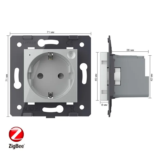 Розетка ZigBee (Wi-Fi) с з/з с защитными шторками 16A, цвет серый (механизм) Livolo — фото 5