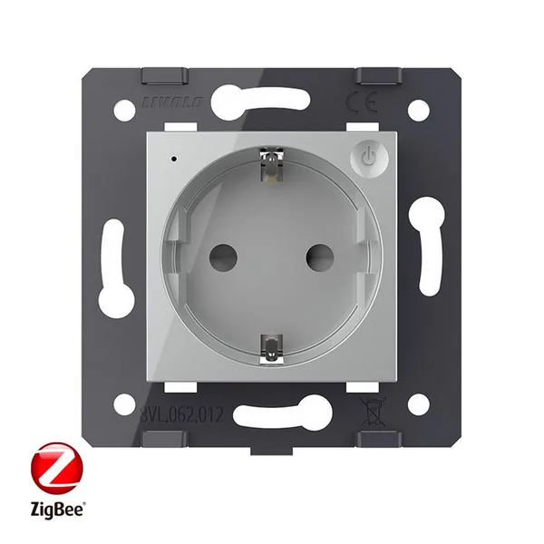 Розетка ZigBee (Wi-Fi) с з/з с защитными шторками 16A, цвет серый (механизм) Livolo — фото 2
