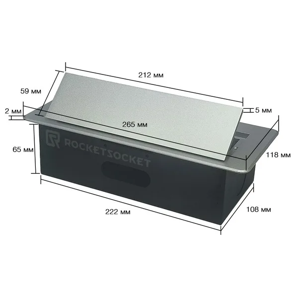 Розетка горизонтальная выдвижная 2 Euro 16A, USB type A+C с блоком 18W RocketSocket, цвет серый LIVOLO — фото 7