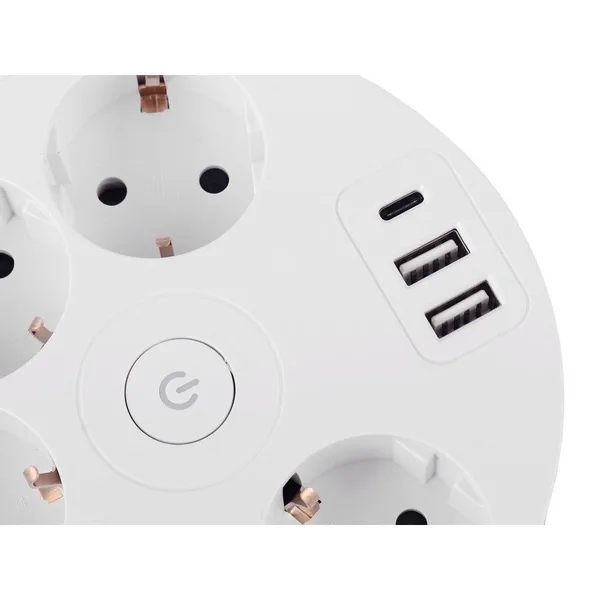 Удлинитель Power Wheel USB Extended 5 Euro 16А, 3 USB 2A+C с блоком 5В/3.4А, кабель 3,0м RocketSocket, цвет белый — фото 3
