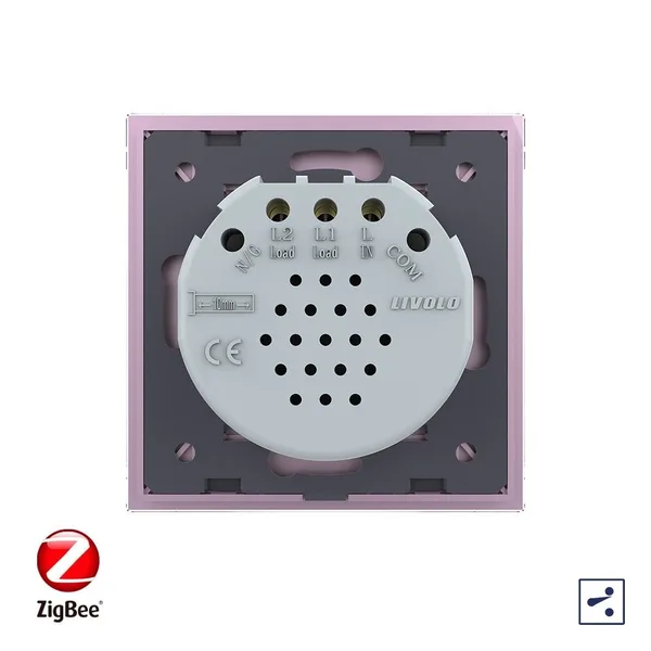 Сенсорный проходной выключатель ZigBee (Wi-Fi) 2 клавиши 1 пост Розовый Livolo — фото 4