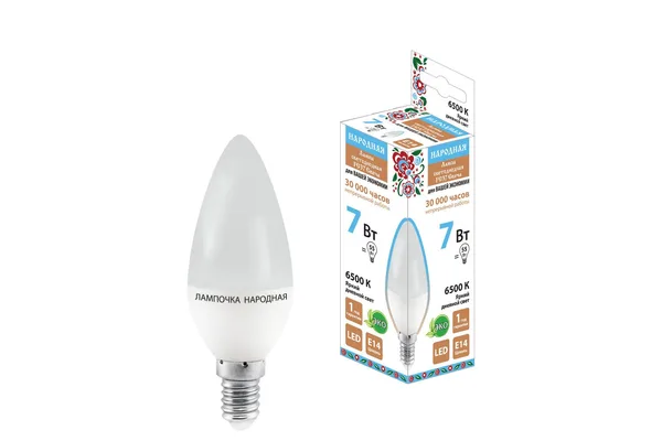 Лампа светодиодная FС37-7 Вт-230 В -6500 К–E14 Народная TDM