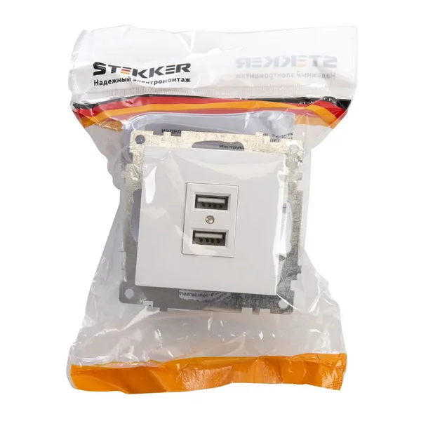 Розетка USB 2-местная (механизм), STEKKER GLS10-7115-01, 250B, 2,1А, серия Катрин, белый — фото 3