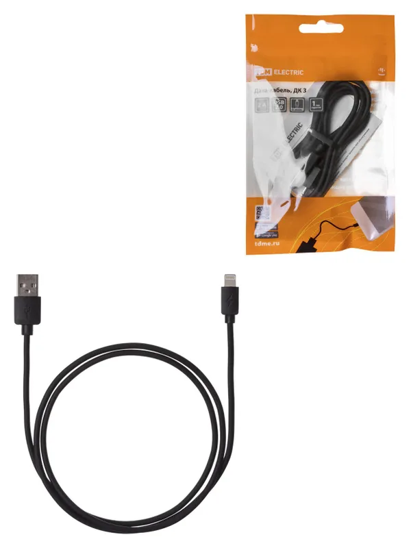 Дата-кабель, ДК 3, USB - Lightning, 1 м, черный, TDM — фото 4