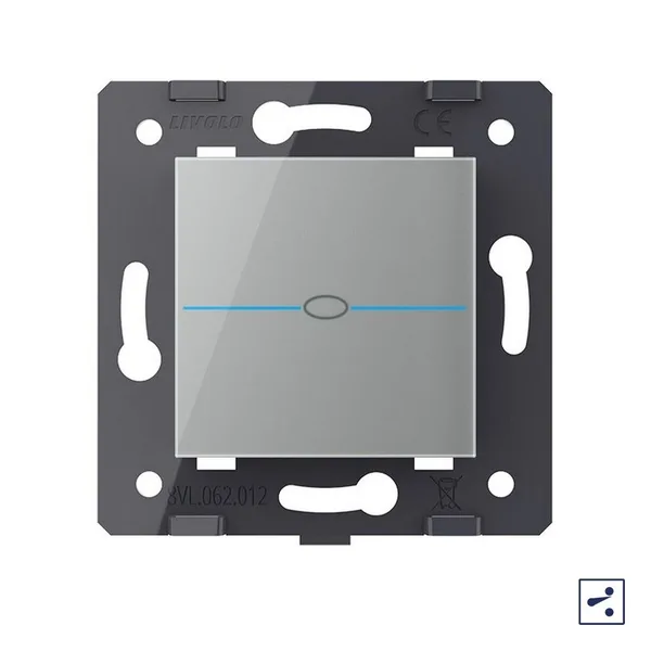Одноклавишный проходной сенсорный выключатель Quadro, цвет серый (механизм) Livolo — фото 2
