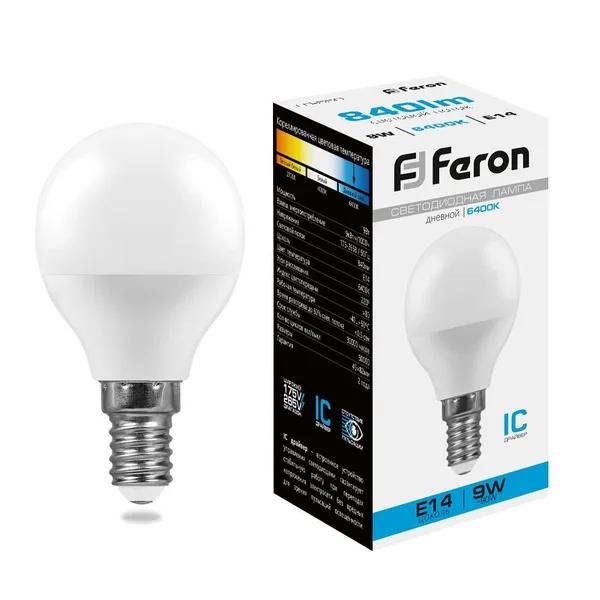 Лампа светодиодная Feron LB-550 Шарик E14 9W 6400K — фото 2