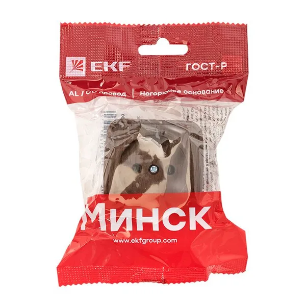 Минск Розетка 1-местная ОП 10А без заземления тёмное дерево EKF — фото 4